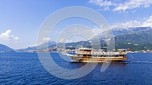 Walking tourist ship off the coast of Montenegro