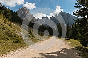 Walking track in Puez-Geisler Nature Park, Dolomites