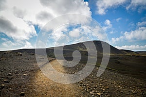 Walking trail above valley close to Geldingadalir in Iceland