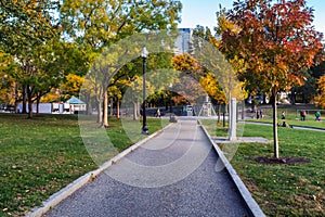 Walking trail in Boston Common park in fall season