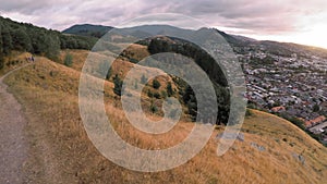 Walking trail overlooking Nelson New Zealand, on an cloudy afternoon before dusk