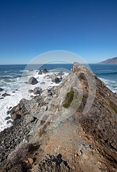 Walking trail ridge at Ragged Point at Big Sur on the Central Coast of California United States