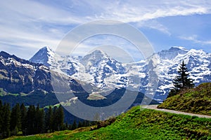 Walking trail in the Swiss Alps