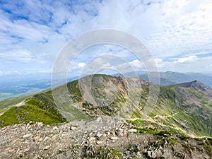 Walking up Pyg Track, Yr Wyddfa (Snowdon) highest mountain in Wales, Gwynedd,