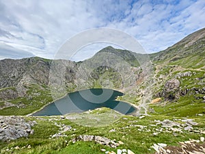 Walking up Pyg Track, Yr Wyddfa (Snowdon) highest mountain in Wales, Gwynedd, Wales photo