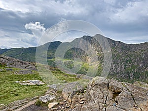 Walking up Pyg Track, Yr Wyddfa (Snowdon) highest mountain in Wales, Gwynedd, Wales photo