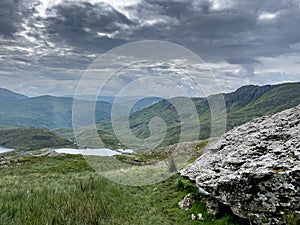 Walking up Pyg Track, Yr Wyddfa (Snowdon) highest mountain in Wales, Gwynedd, Wales photo