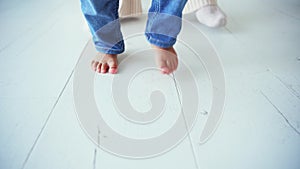 Walking On Warm Floor At Home, Baby first steps