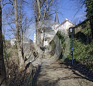 Walking way along a town wall photo