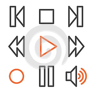 Walkman web icons, orange and gray contour series