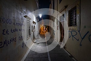 Walks in the old city. Night island of Crete