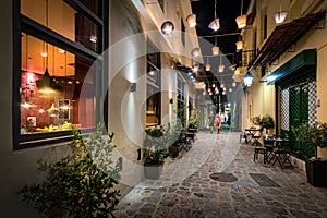 Walks in the old city. Night island of Crete