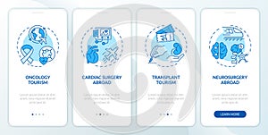 Walkthrough 2D blue medical tourism with icons concept