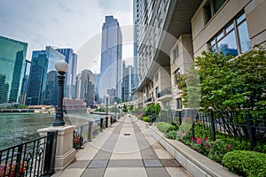 Walkway along the Chicago River in Chicago, Illinois