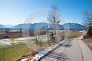walkway along Murnauer Moos, with alps view upper bavaria photo