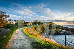 Walkway on bluffs above the Baltic Sea on Suomenlinna, in Helsin