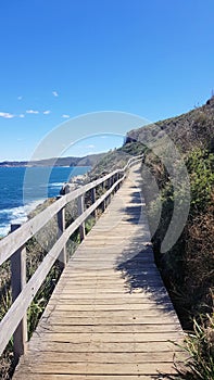 Walkway on the Bouddi Coastal Walk, New South Wales Australia. A pathway on the clifftops