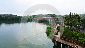 Walkway and bridge over a river