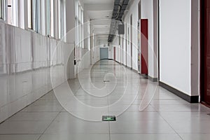The walkway, in the hotel or hospital.