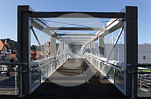 walkway with modern architecture and geometric designs