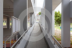 Walkway in modern industrial building.