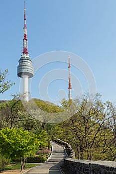 Walkway and N Seoul Tower at the Namsan Park in Seoul