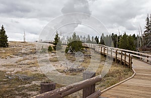 Walkway Near Old Faithful Village In Yellowstone National Park