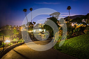 Walkway at night, at Heisler Park