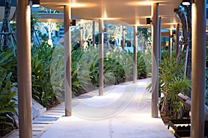 Walkway at night lighting path for walks in the hotel