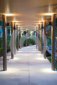 Walkway at night lighting path for walks in the hotel
