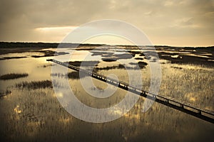 Walkway over marsh.