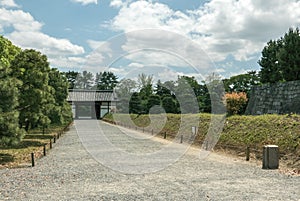 Walkway between palace walls of Nijo Castle in Kyoto.