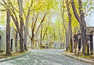 Walkway at the PÃ¨re Lachaise cemetery, Paris, France photo