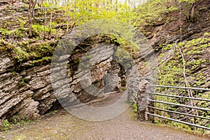 Walkway through the rocks at the Thur waterfalls in Unterwasser in Switzerland