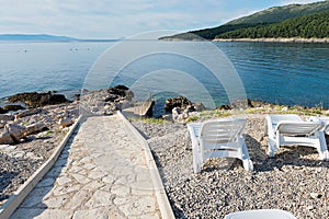 Walkway on the rocky beach in Istria