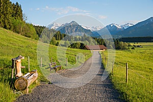 Walkway from rubi to oberstdorf, spring landscape upper bavaria