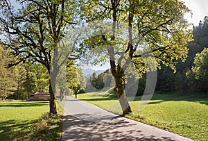 walkway to the Partnachklamm in autumn, tourist destination Garmisch-Partenkirchen