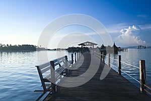 Walkway to resort hotel mabul island sabah