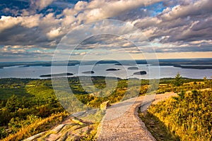 Walkway and view from Caddilac Mountain in Acadia National Park, Maine.