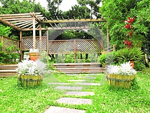 Walkway and wooden platform