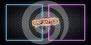 Vector realistic isolated neon sign of Rap Battle frames logo for template decoration and covering. photo