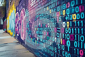 A wall adorned with an abundance of painted numbers, creating an intriguing and mathematically-themed display, A graffiti wall photo