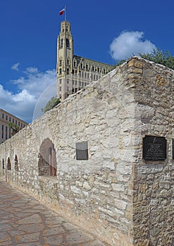 Wall of the Alamo and Emily Morgan Hotel