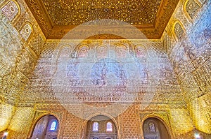 The wall of Ambassadors Hall, Comares Palace,  Nasrid Palace, Alhambra, Granada, Spain