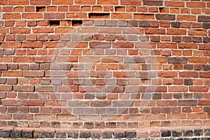 Wall of ancient red brick