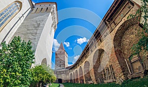 Wall of appliances of the fortified church, Mosna, Transylvania, Romania