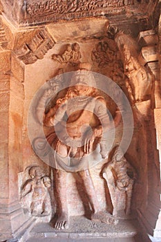 Wall art at Badami Cave temples, Karnataka, India