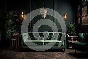 Wall art, Emerald Green & Grey Modernist Living Room Interior Design.