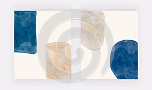 Wall art prints with blue and beige watercolor shapes