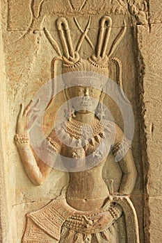 Wall bas-relief of Devata, Angkor Wat temple, Cambodia